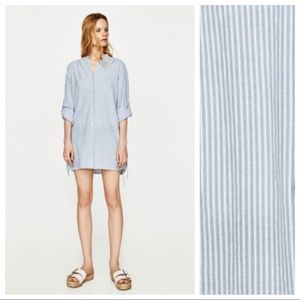 Zara Cotton Striped Mini Shirt Dress Size XS.